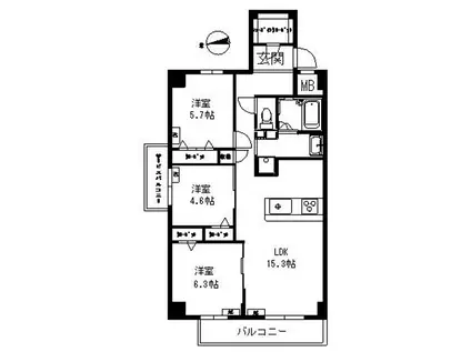 デラーノ(3LDK/4階)の間取り写真