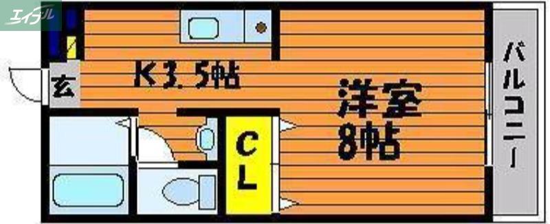 ベール花尻B棟(1K/2階)の間取り写真