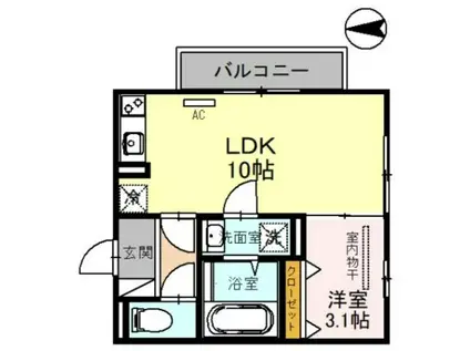 アクシス北野田(1LDK/3階)の間取り写真