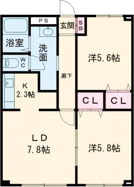 ピュアパレス中道(2LDK/2階)の間取り写真