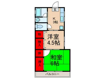 シャロームハイム(2K/1階)の間取り写真