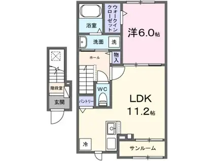 エアリーみとよ I(1LDK/2階)の間取り写真