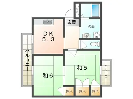 フラット・タームー(2K/2階)の間取り写真