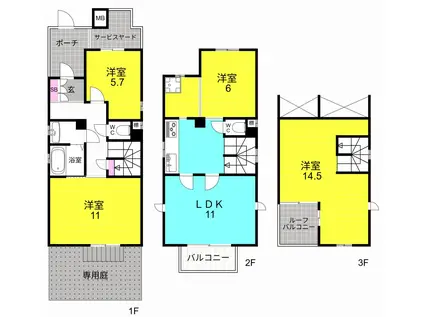 浜風第4(4LDK/1階)の間取り写真