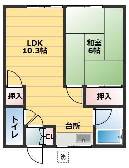 ハイツ進和(1LDK/2階)の間取り写真