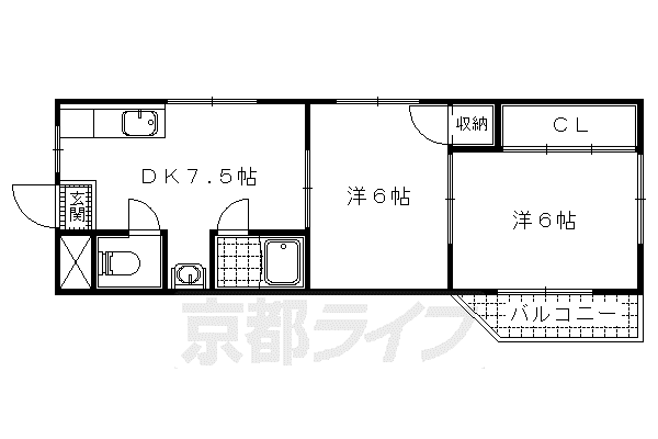 クローバー四ノ宮(2DK/1階)の間取り写真
