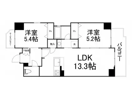 エステムコート谷町四丁目(2LDK/11階)の間取り写真