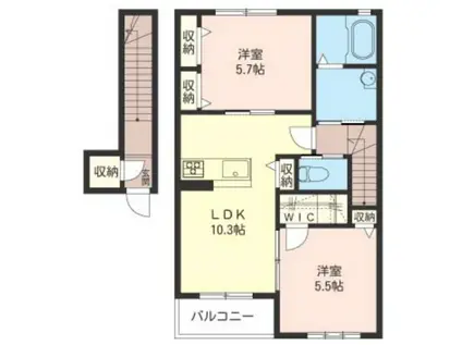 CASA REGIO A(2LDK/2階)の間取り写真