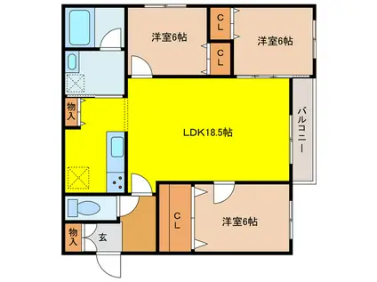 シンフォニア千歳(3LDK/3階)の間取り写真
