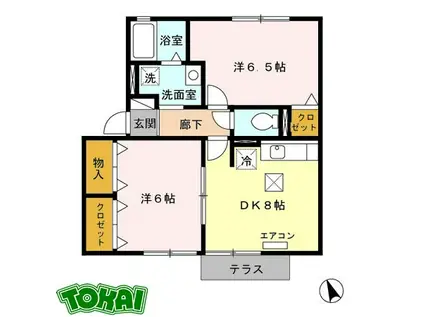 コスモスハウスD(2DK/1階)の間取り写真