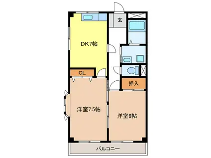 ボヌール沢上(2DK/1階)の間取り写真