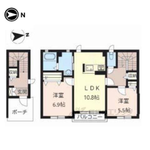 エレガンシア(2LDK/2階)の間取り写真