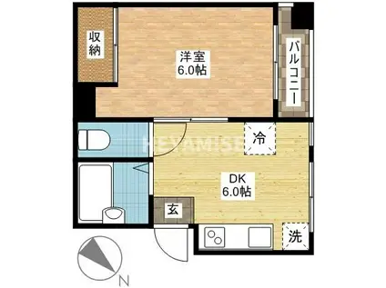 アメニティープレイスKOYANAGI(1DK/2階)の間取り写真