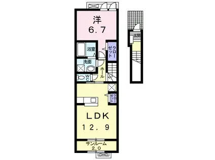 スイセンI(1LDK/2階)の間取り写真