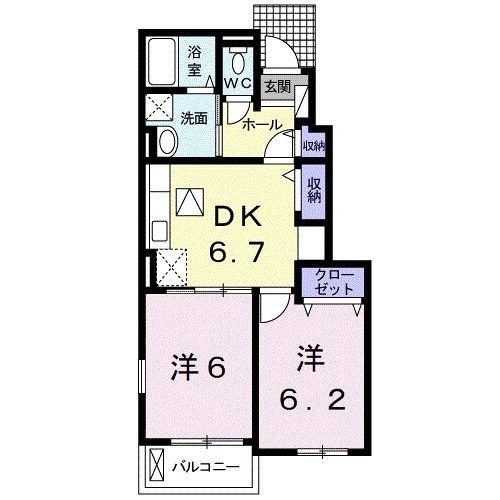 ブランシュ・フルール(2DK/1階)の間取り写真