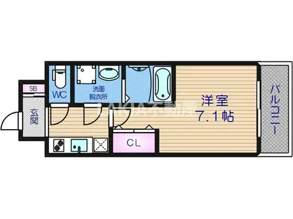 ミリアン四天王寺夕陽丘 II(1K/3階)の間取り写真