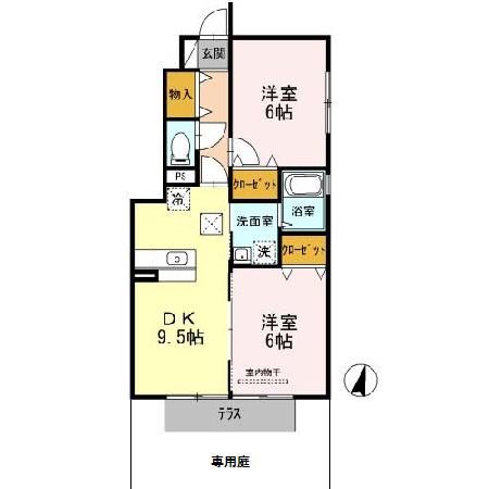 セジュールベル(2DK/1階)の間取り写真