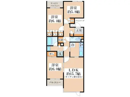 世田谷代田ヒルズ(3LDK/3階)の間取り写真