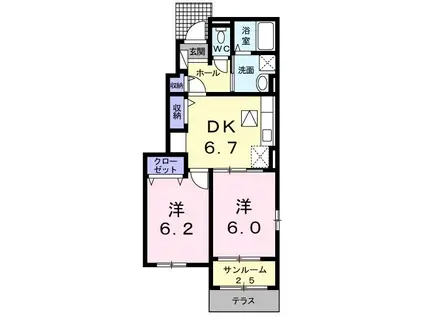 プレジール III(2DK/1階)の間取り写真