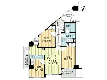 ライオンズプラザ目黒(3LDK/13階)の間取り写真