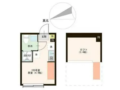 URBAN TERRACE ときわ台(ワンルーム/1階)の間取り写真