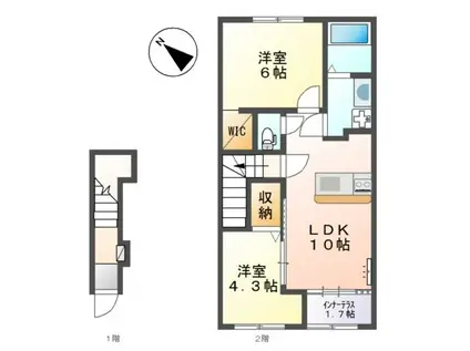 三木市緑が丘町本町一丁目アパート(2LDK/2階)の間取り写真