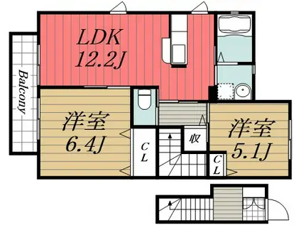 エールストヴィラ J 棟(2LDK/2階)の間取り写真