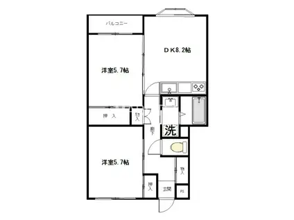 ベルウッドコート(2DK/4階)の間取り写真