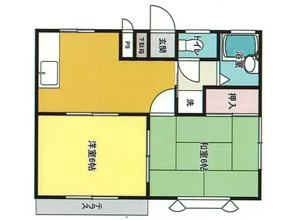 三竹ハイツ(2DK/1階)の間取り写真