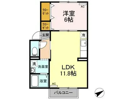 NEWプレジール倉敷A棟(1LDK/1階)の間取り写真