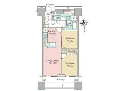 富久クロスコンフォートタワー(2LDK/13階)の間取り写真