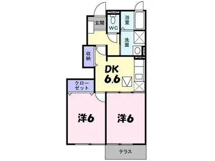ハーティープレイスA(2DK/1階)の間取り写真