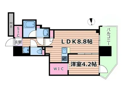 コンフォリア・リヴ本町ウエストQ(1LDK/6階)の間取り写真