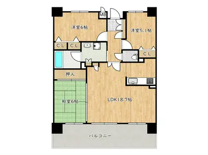 エスリード松原松ヶ丘(3LDK/12階)の間取り写真