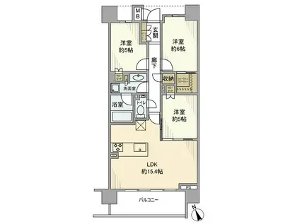 THEパームス祐天寺マスタープレイス(3LDK/6階)の間取り写真