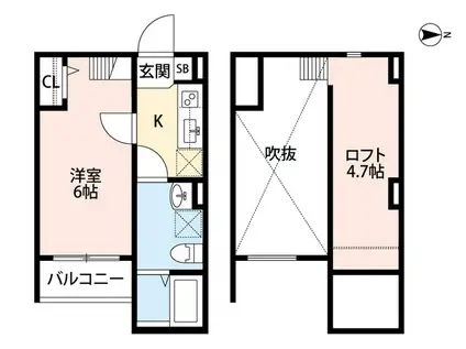 オールドタウン(1K/2階)の間取り写真