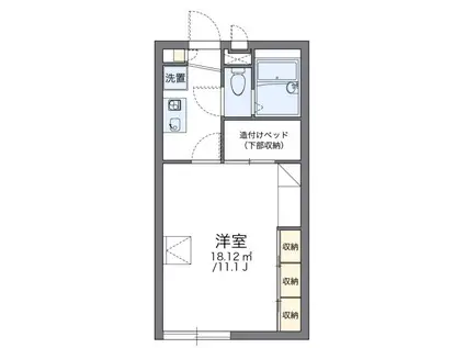 プラシード竹丘(1K/2階)の間取り写真