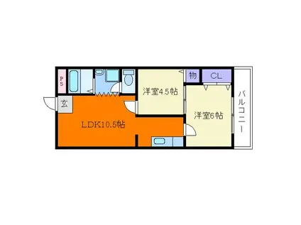 磨有美ビル(2LDK/2階)の間取り写真