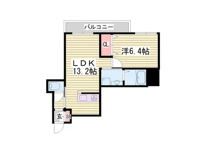 REMENBRANCE西新町(1LDK/4階)の間取り写真