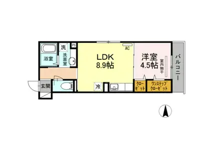 ヴィーブルS武蔵新城(1LDK/2階)の間取り写真