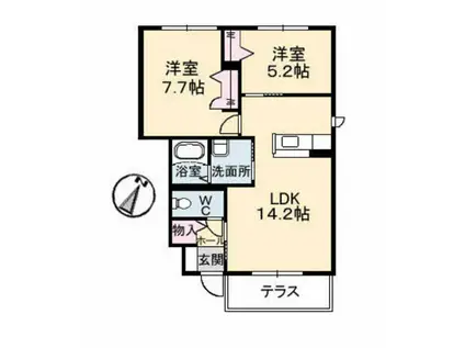 プリムベール城東 弐番館(2LDK/1階)の間取り写真