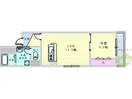 エルブ豊中曾根(1LDK/1階)の間取り写真