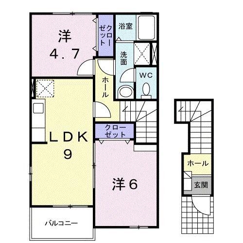 ム-ンヴェルジュD(2LDK/2階)の間取り写真