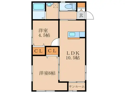 ローズコートB(2LDK/2階)の間取り写真