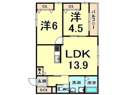 ジョビアーレ(2LDK/2階)の間取り写真