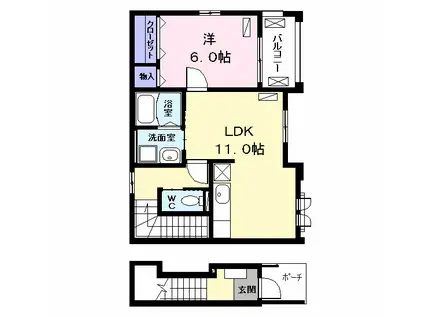 クレシェンド(1LDK/2階)の間取り写真