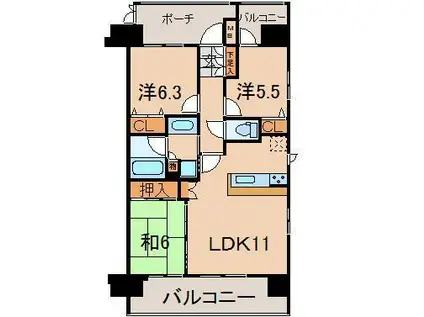 リアルスウィート福島駅前(3LDK/8階)の間取り写真