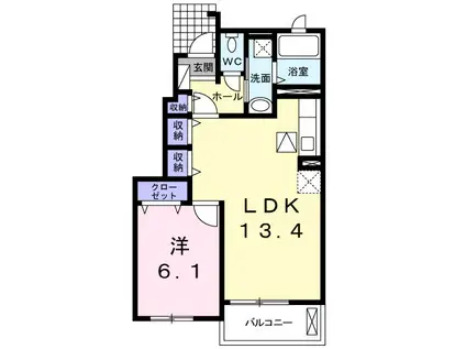 ソレイユ土山Ⅱ(1LDK/1階)の間取り写真