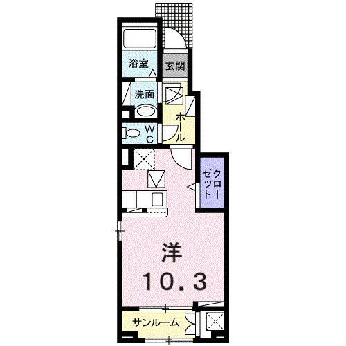 アンジュー北吉井 B(ワンルーム/1階)の間取り写真