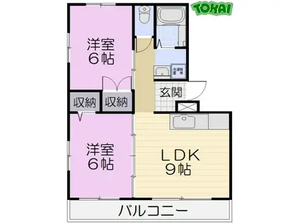メロディハイツ下村 I棟(2LDK/2階)の間取り写真